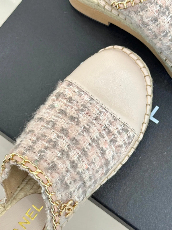 CC Mules 25ss 30 Mm In Pastel Pink Lambskin Mix Tweed