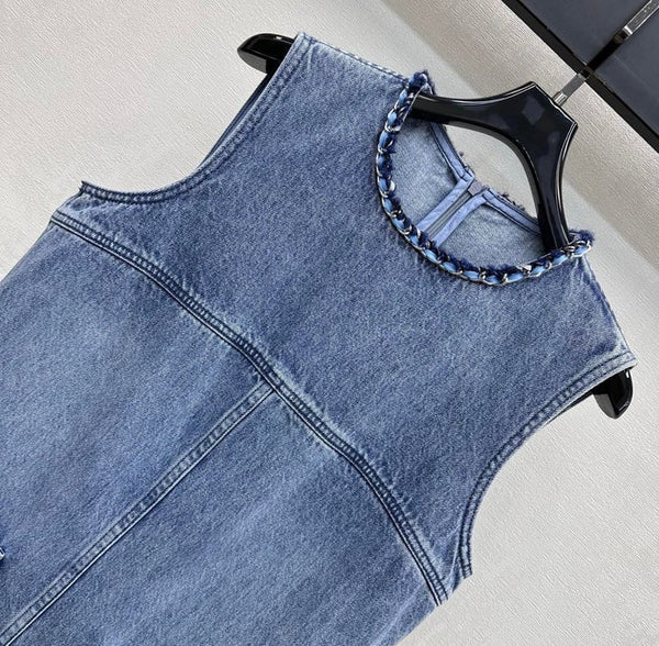 Chanel Robe Gilet en Jean Brodé Coton Bleu 2026 356148