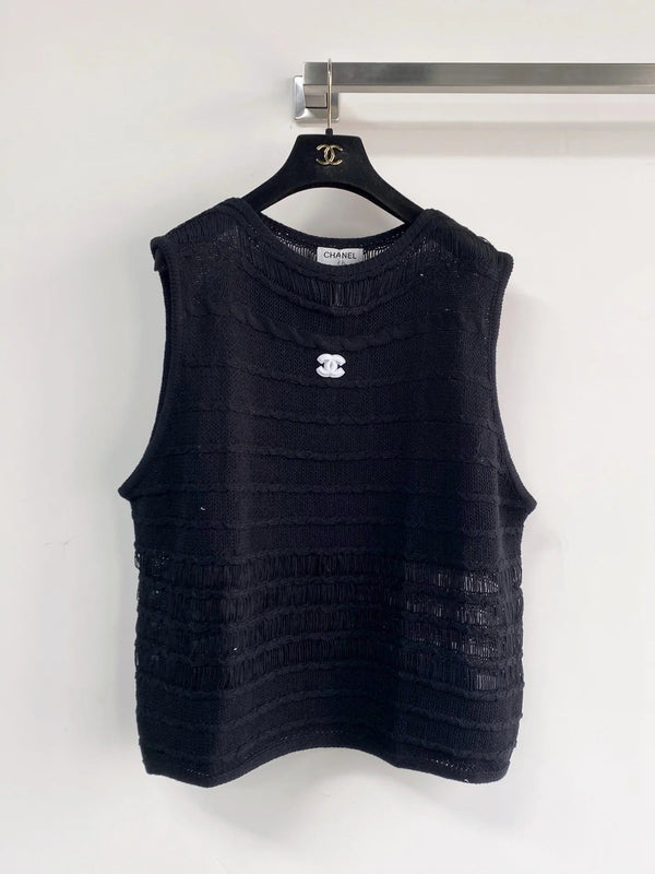 Chanel 2026 Gilet ajouré en viscose et nylon noir et gris