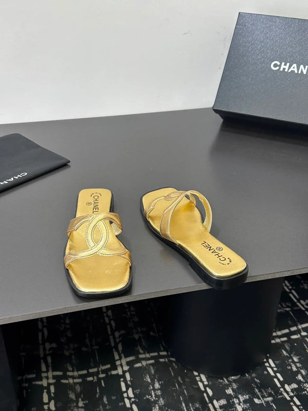 Chanel 2026 Flat Sandal Gold Cowhide