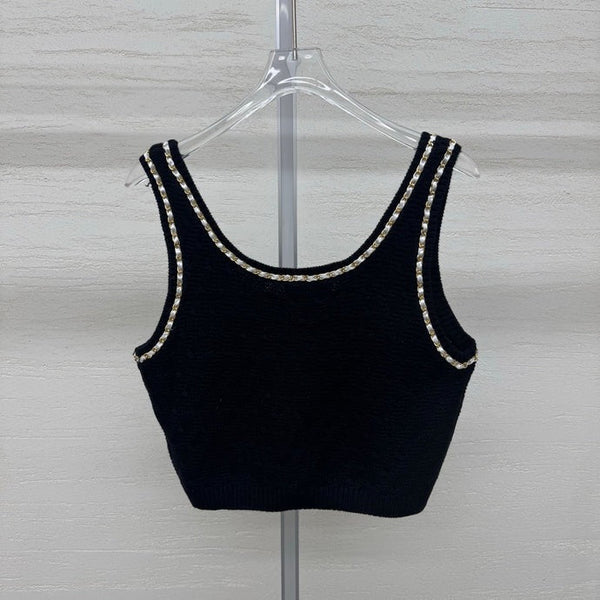 Chanel 2026 Top en maille sans manches Laine crème et noire 356946