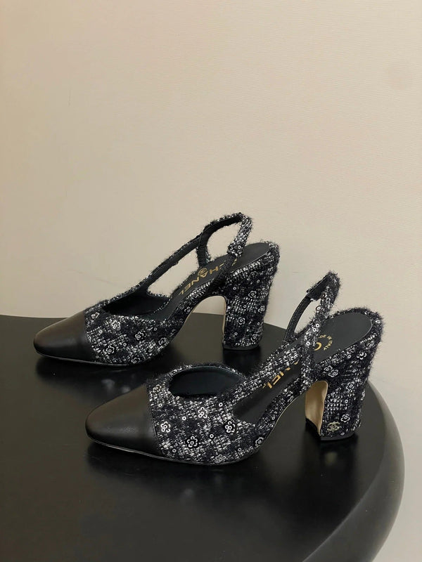 Escarpins à bride arrière CC 26s 95, tweed noir, peau de mouton 649418