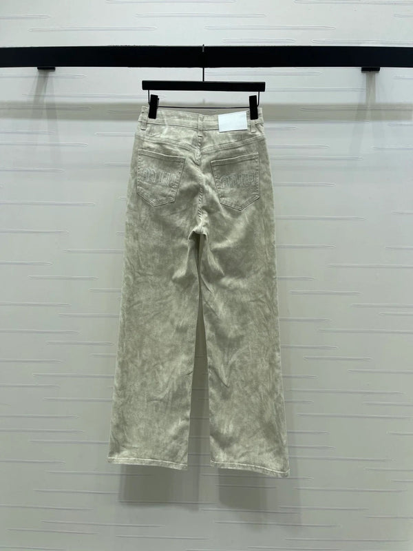 Miumiu 2026 Jeans Coupe Droite Coton Beige et Rose 352472