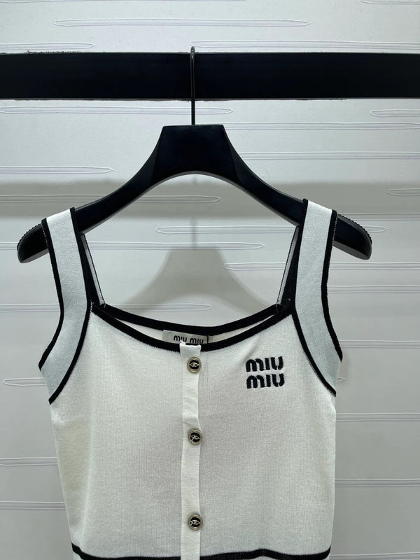 Miumiu 2026 Débardeur en maille rayé Laine et cachemire crème et blanc 356492