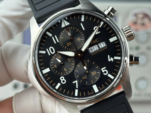 IWC Pilot's Chronograph 41mm Black Dial Black Rubber Strap
