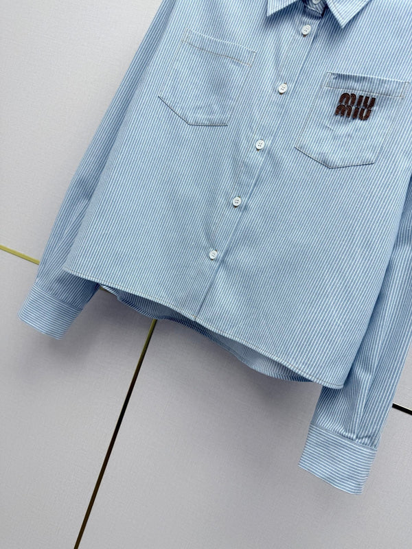 Miumiu 2026 Chemise à manches courtes et longues en coton bleu 351550