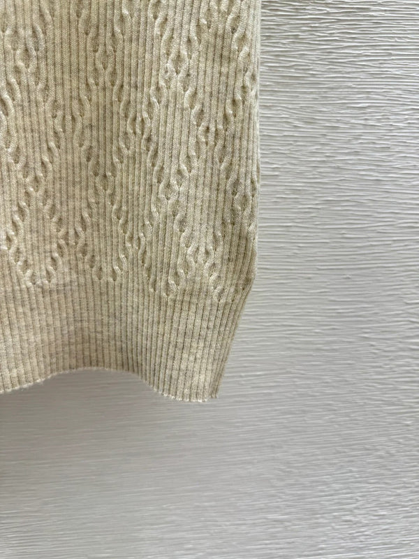 Polo en maille à manches courtes Miumiu 2026 en laine beige et grise