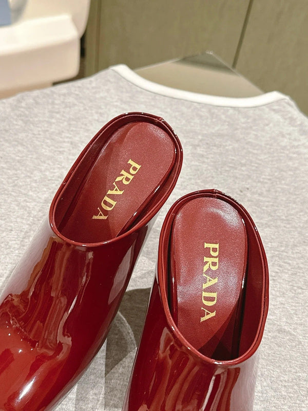 PRA 2026S Mule à talon 75 Cuir verni rouge foncé 657676