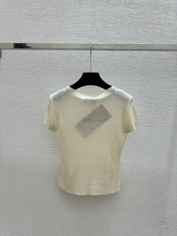 Haut à manches courtes Miumiu 2026 Butterfly Laine et Soie Crème Jaune Rose