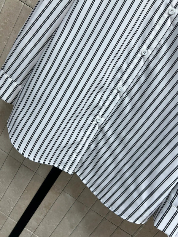 Chemise rayée brodée logo Chanel 2026 en coton rose et noir 355062