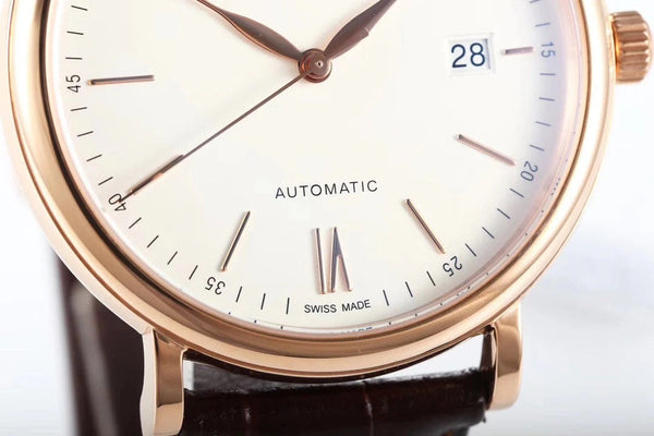 IWC Portofino 40mm White Dial Pink Gold Case Brown Crocodile Leather)