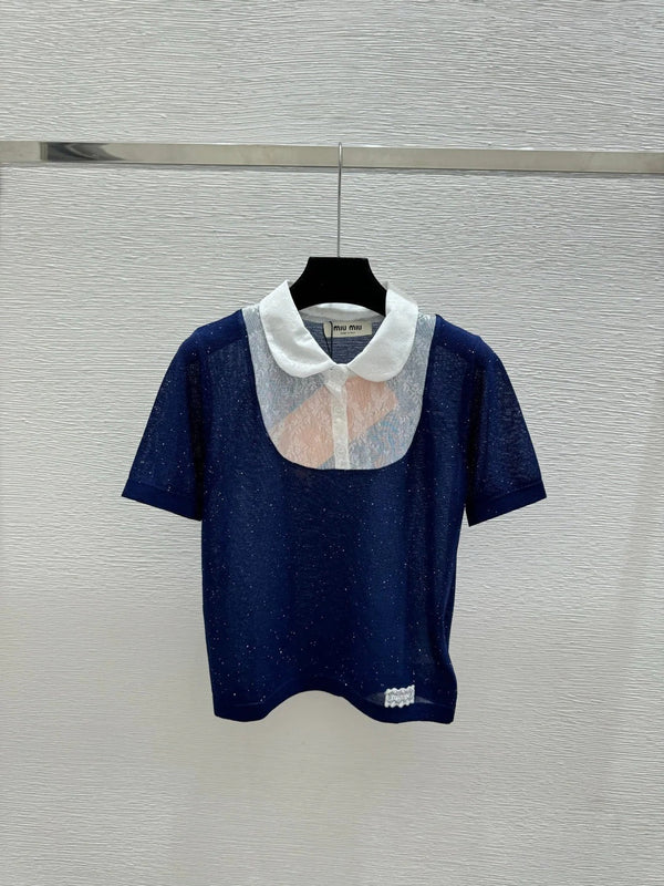 Miu 2026 Collared Knitted Short-Sleeve T-Shirt Tencel Nylon 441849