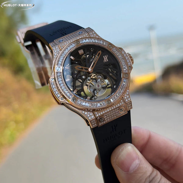 Hublot Classic Fusion Tourbillon Rose Gold Diamond 45mm Rubber Strap