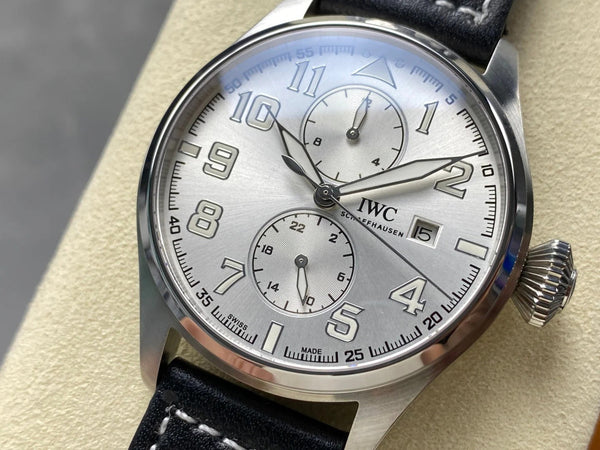 IWC Big Pilot 46mm Silver Dial Steel Case Black Leather Strap