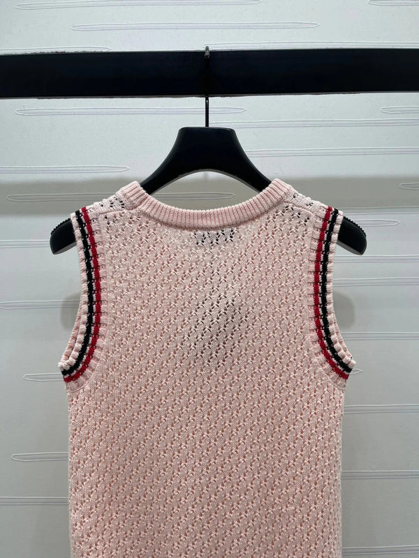 Miumiu 2026 V-neck Openwork Knit Vest Pink Wool 299316