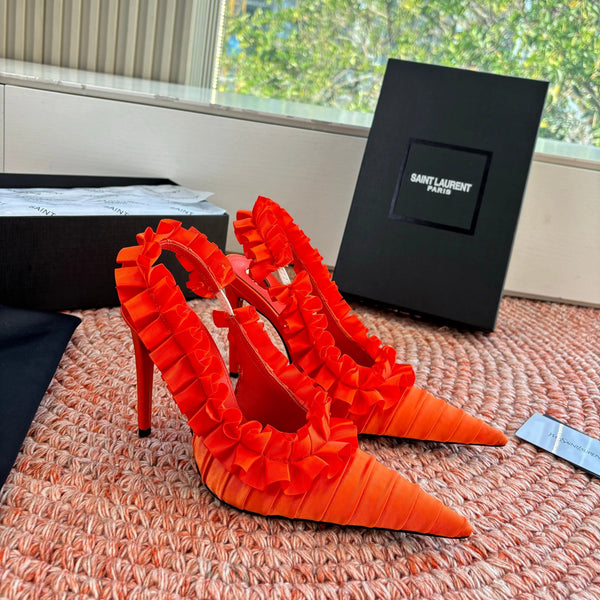 YSL 26ss Slingback Soie et Cuir Orange 648837