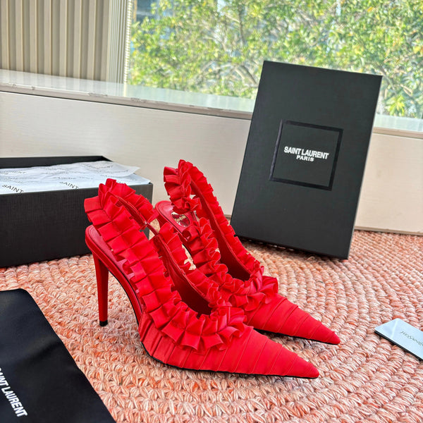 YSL 26ss Slingback Cuir Soie Rouge 648840