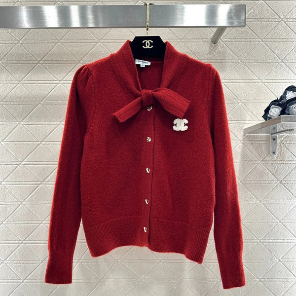 CC 26 Cardigan en maille à nœud rouge Laine 329957