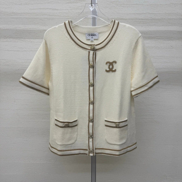 Chanel 2026 Cardigan Col Rond Laine Cachemire Crème 356956