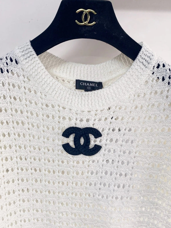 Chanel 2026 Chemise à manches courtes ajourée Rose Noir Blanc Laine Cachemire