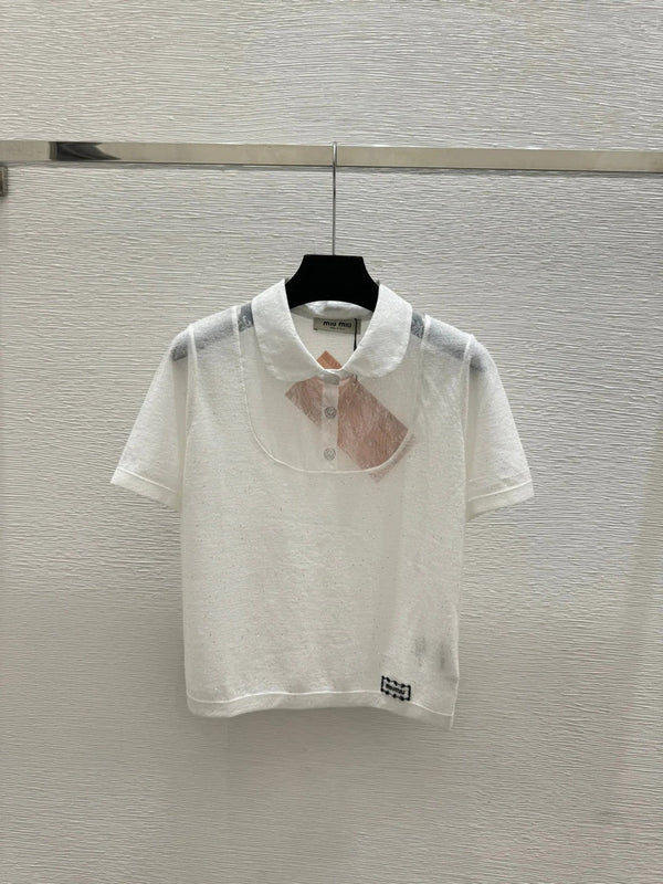 Miu 2026 Collared Knitted Short-Sleeve T-Shirt Tencel Nylon 441849