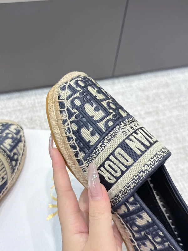 CD 26s Loafers Embroidery Navy Blue Canvas 653273