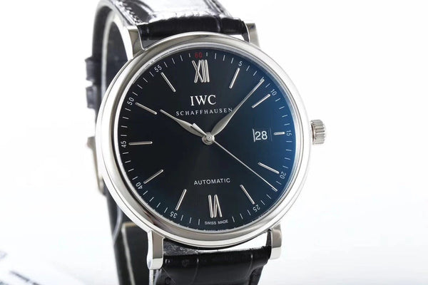 IWC Portofino 40mm Black Dial Steel Case Black Crocodile Leather Strap