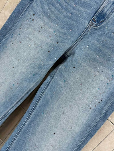 Chanel 2026 Jean Large Brodé Logo Strass Coton Bleu Clair 356994