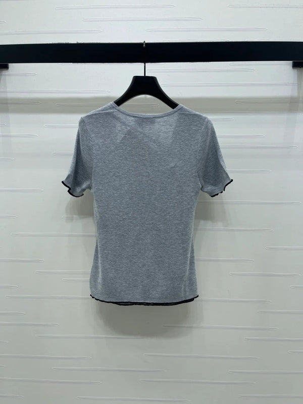 Miumiu 2026 Square Neck Knit Short-Sleeve Top Wool Cashmere 355575
