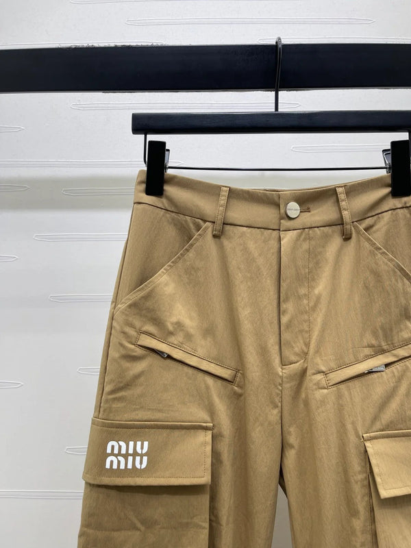 Miu Miu 2026 Pant Khaki and Navy Blue Cotton Nylon