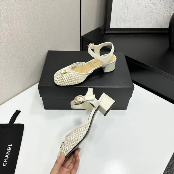 CC 2026 Mary Jane Sandals 45 White Satin Cowhide 668119