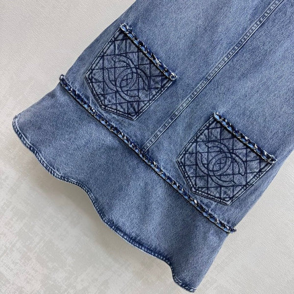 Chanel Robe Gilet en Jean Brodé Coton Bleu 2026 356148