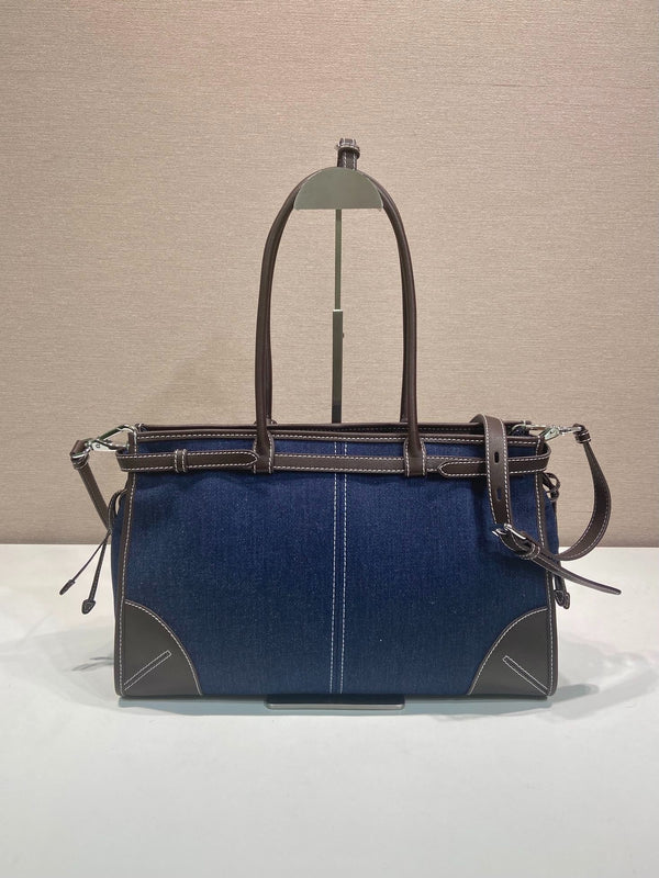Prada 2026 Bonnie Bag 38cm Blue Brown Denim Leather 351797