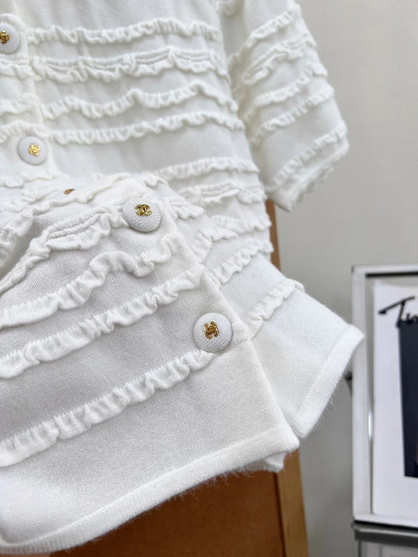 CC 2026 Collared Short-Sleeved Cardigan White Cotton 472923