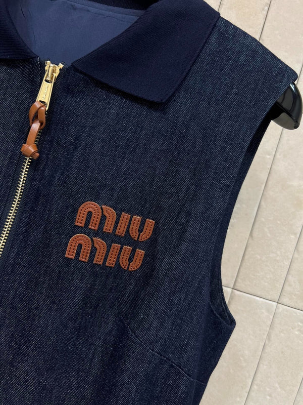 Miumiu 2026 Robe sans manches en jean Coton bleu foncé 357003