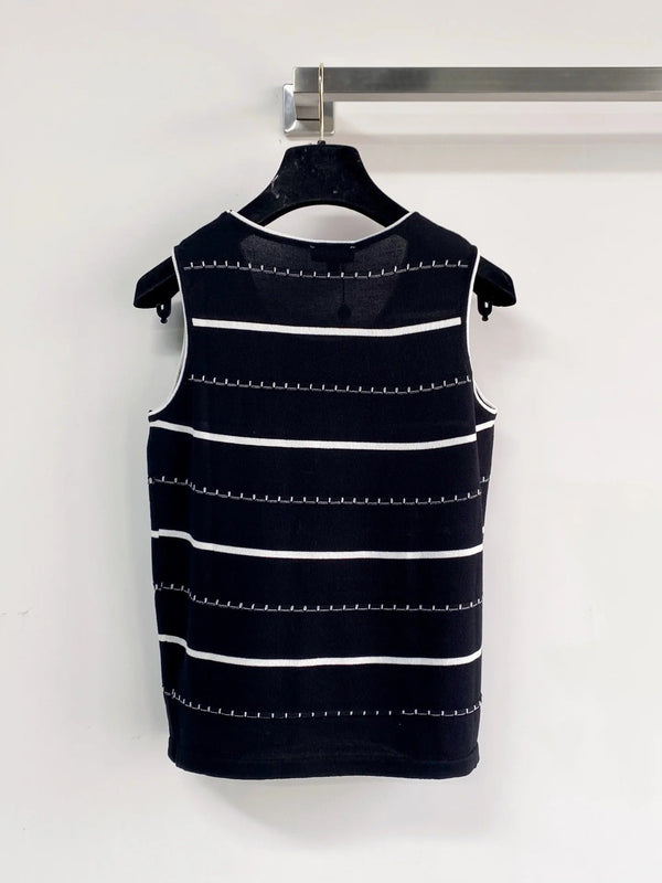Chanel 2026 Black And White Striped Knit Tank Top Wool Cashmere