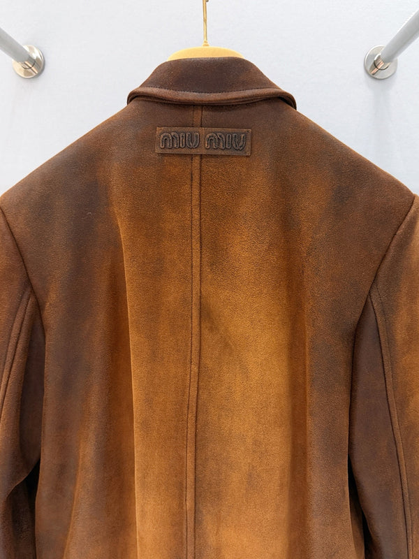 Miumiu 2026 Waxed Jacket Brown Suede Leather