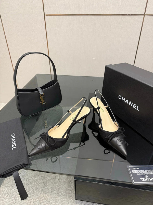 CC 26s Escarpins à bride arrière 65 Daim Noir Cuir de vachette 651326