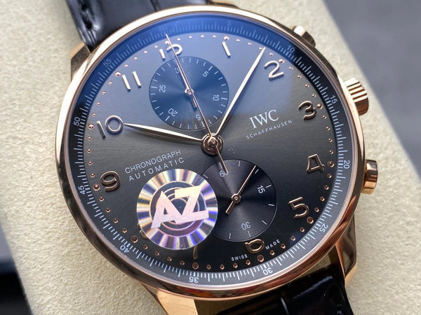 IWC Portuguese 41mm Dark Gray Dial Pink Gold Case Crocodile Leather Strap