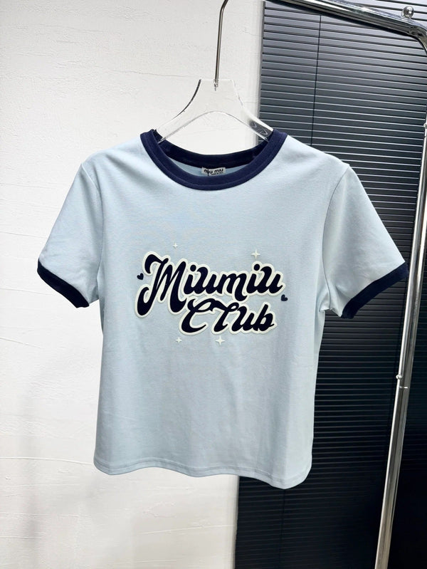 T-shirt Miumiu 2026 en Coton Bleu et Rose