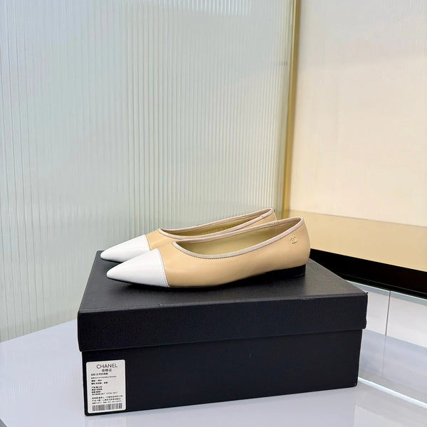 Chaussures plates CC 2026, agneau beige et blanc, 668125