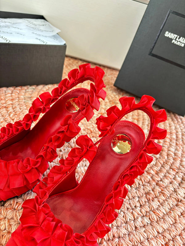 YSL 26ss Slingback Cuir Soie Rouge 648840