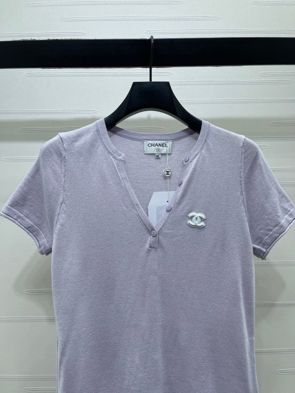 Chanel 2026 Chemise col V manches courtes Laine Cachemire