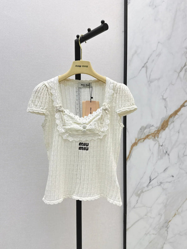 Miu 2026 Slim-fit Short-sleeved Knit Top Cotton 445784