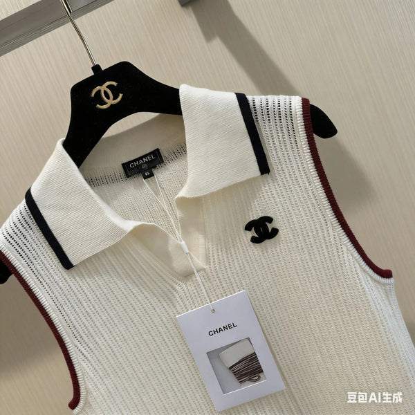 CC 2026 Cream Sleeveless Knit Polo Vest Acrylic 230239