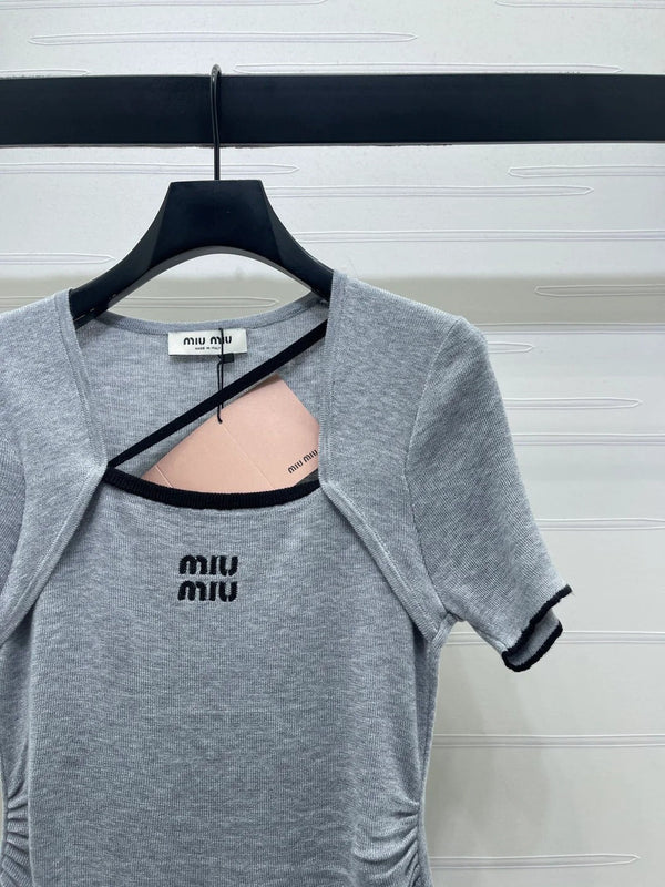 Miumiu 2026 Square Neck Knit Short-Sleeve Top Wool Cashmere 355575