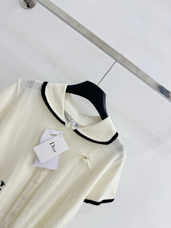 CD 2026 Collared Knit Short-Sleeve T-Shirt Cream Wool 455393