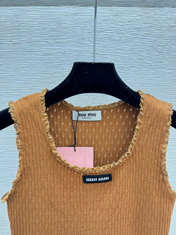 Miumiu 2026 Gilet en Laine Bleu Marine et Marron 132749