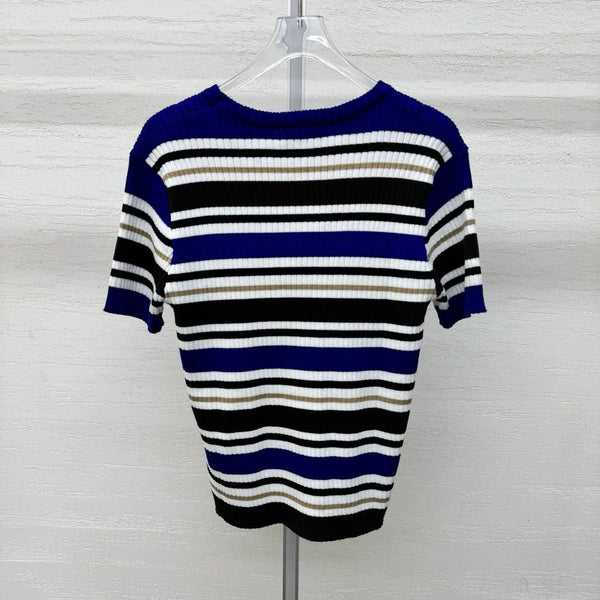 Miumiu 2026 T-shirt rayé Bleu Blanc Marron Laine Cachemire 356974