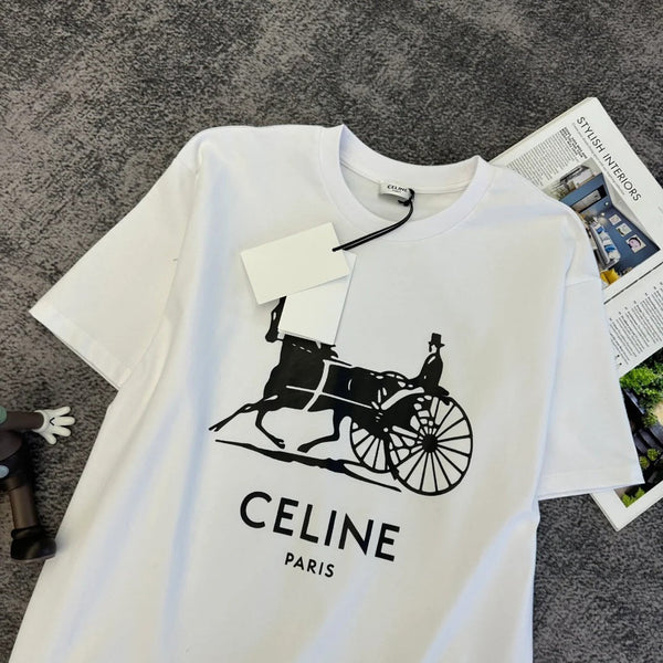 Celine 2026 Short-Sleeve T-Shirt Black and White Cotton